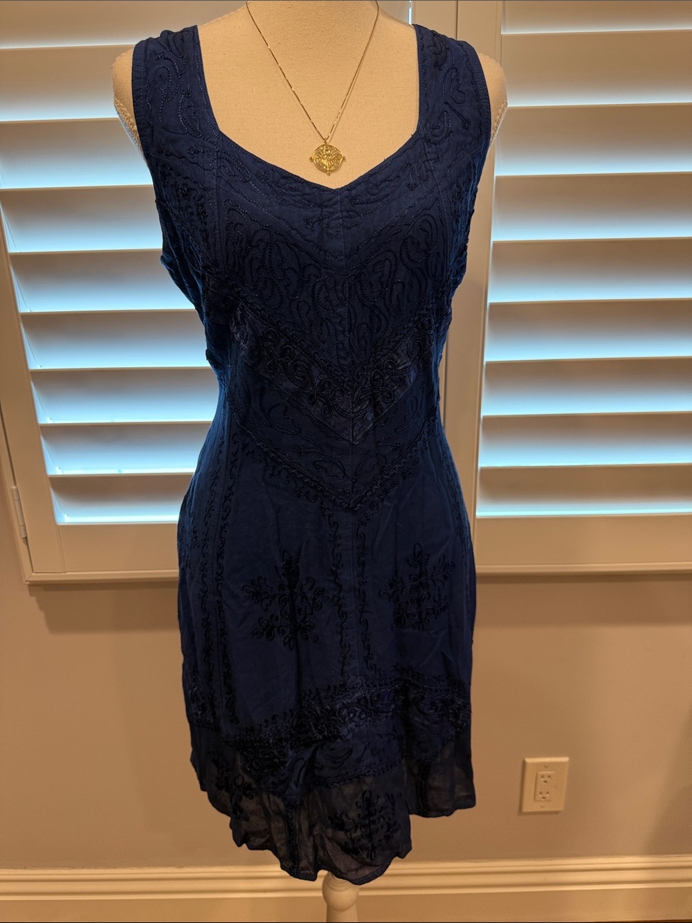 Sakkas Navy Blue Embroidered Mini Dress